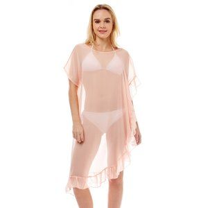 LOF Solid See Through with Half Ruffled Cover Up